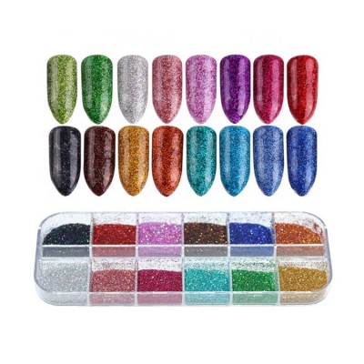 12 Color/Box Nail Glitter Powder Laser Sequins For Nail Art Holographic Colorful Shiny Manicure Tools Decoration