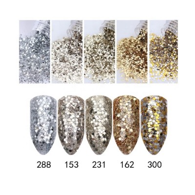 Gold Series 4boxes/Set (10ml/Box) Nail Art Glitter 3D Mix Colors Nail Glitter Powder Sequins Powder For Nail Art Glitter