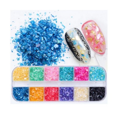 12 Colors Set Crushed Sea Shell Chips For Nails Polish Gel UV 3D Tips Nail Art Decoration